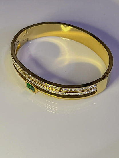 Green Bling Triple-Layer 18K Gold Cuff Bracelet