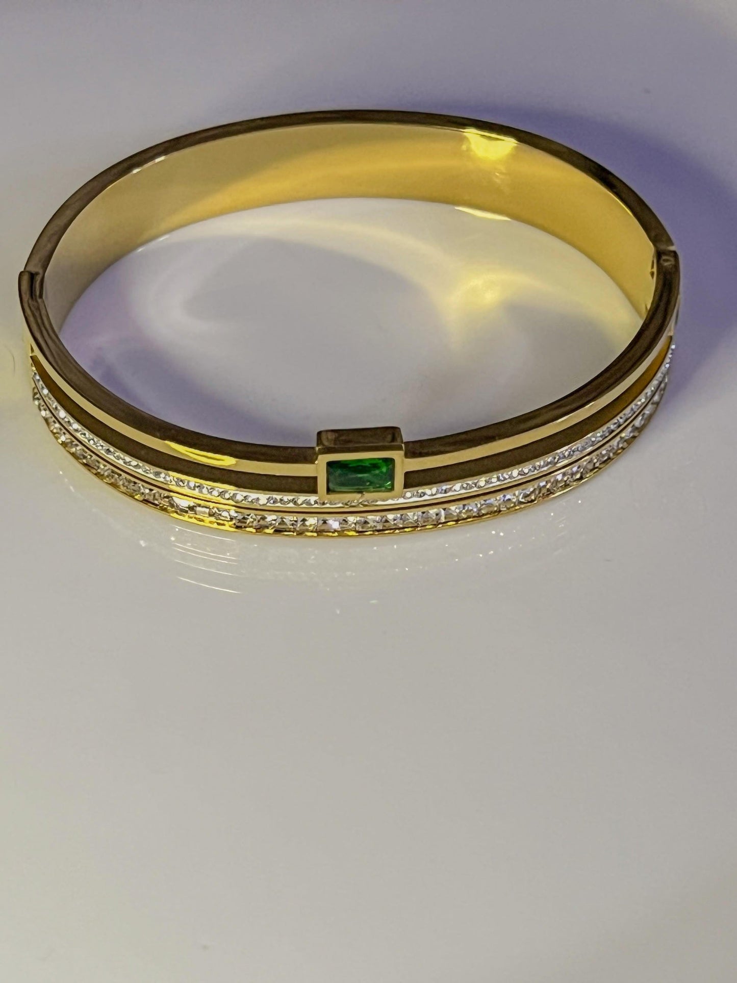 Green Bling Triple-Layer 18K Gold Cuff Bracelet