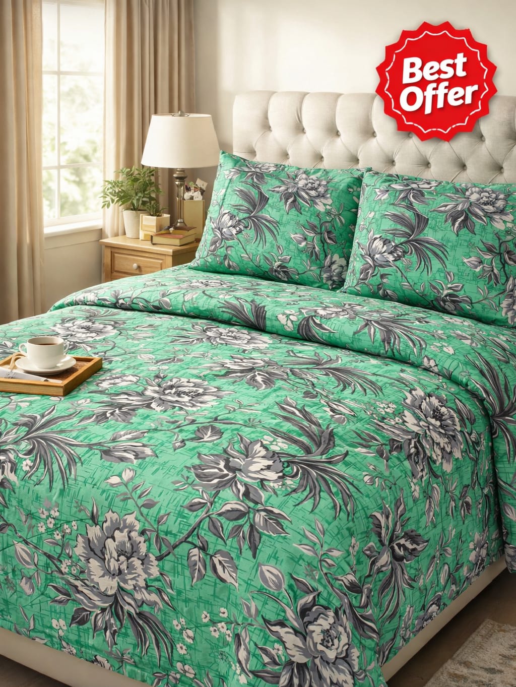 Emerald Bloom Luxe Bedding Set