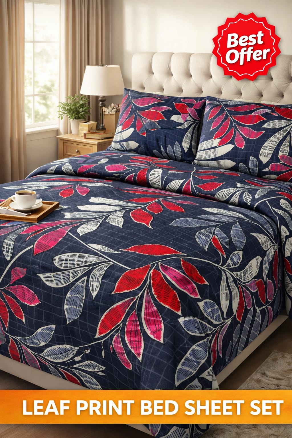 Midnight Crimson Leaf Bedding Set