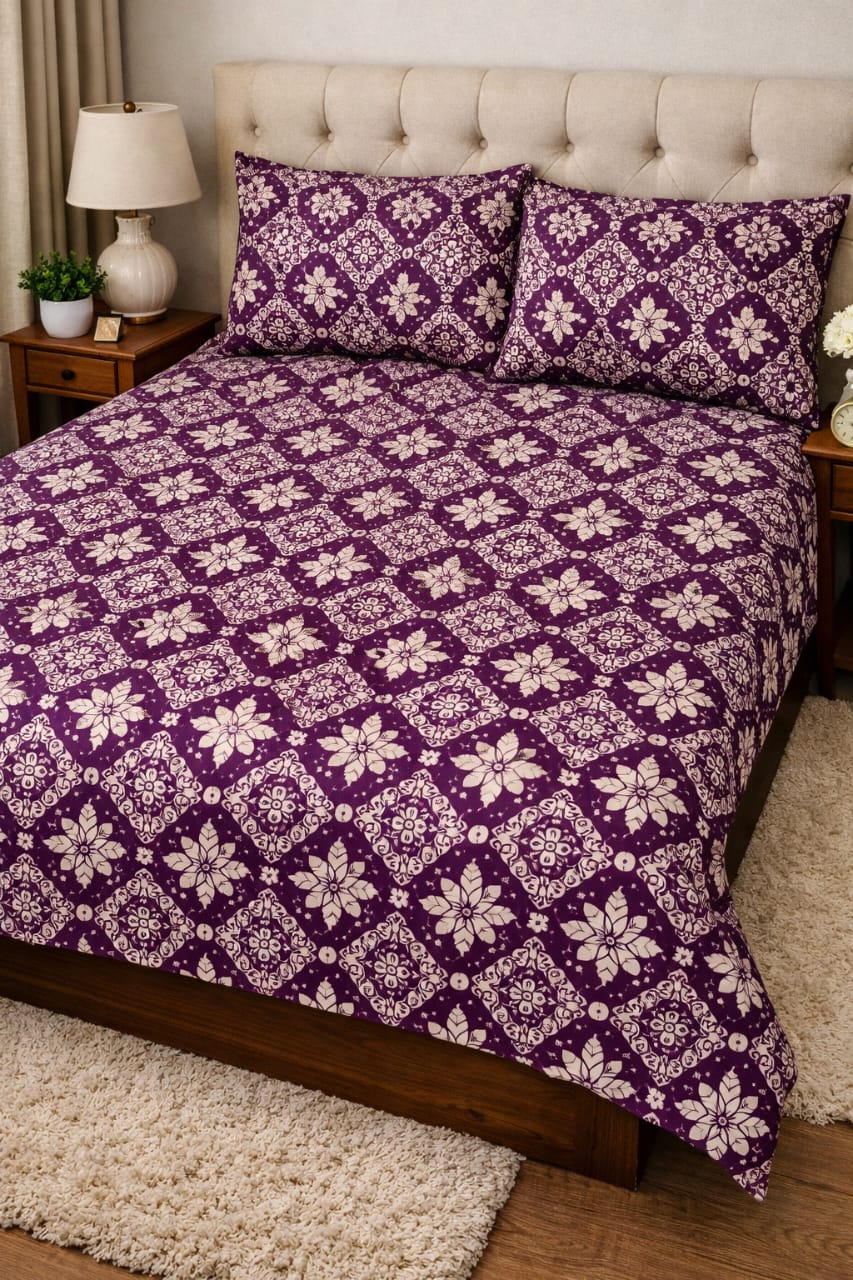 Purple Emerald Blossom Comfort Bedsheet Set